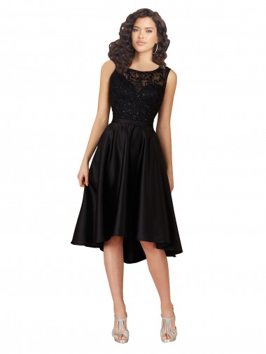 Black A-Line Illusion Neck Midi Length High Low Bridesmaid Dress Bolton