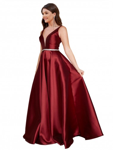 V-Back Burgundy A-Line V-Neck Long Formal Plus Size Evening Gown / Prom Dress / Bridesmaid Dress Bolton