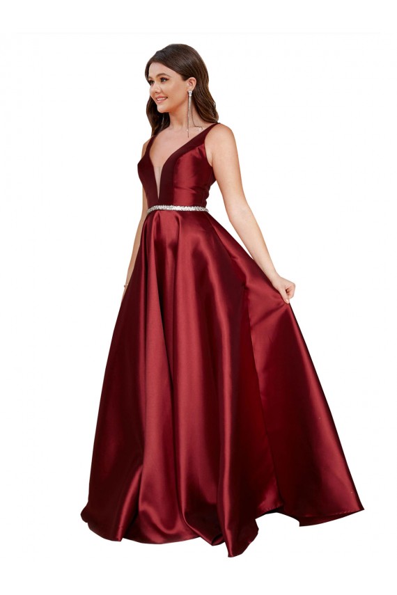 V-Back Burgundy A-Line V-Neck Long Formal Plus Size Evening Gown / Prom Dress / Bridesmaid Dress Bolton