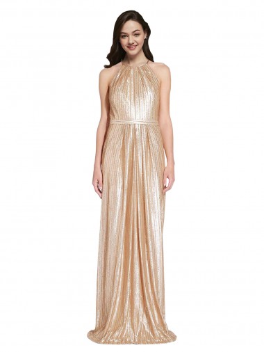 Gold Sheath High Neck Long Formal Evening Gown / Prom Dress / Bridesmaid Dress Bolton