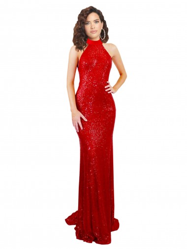 Open Back Red Mermaid High Neck Long Formal Evening Gown / Prom Dress / Bridesmaid Dress Bolton