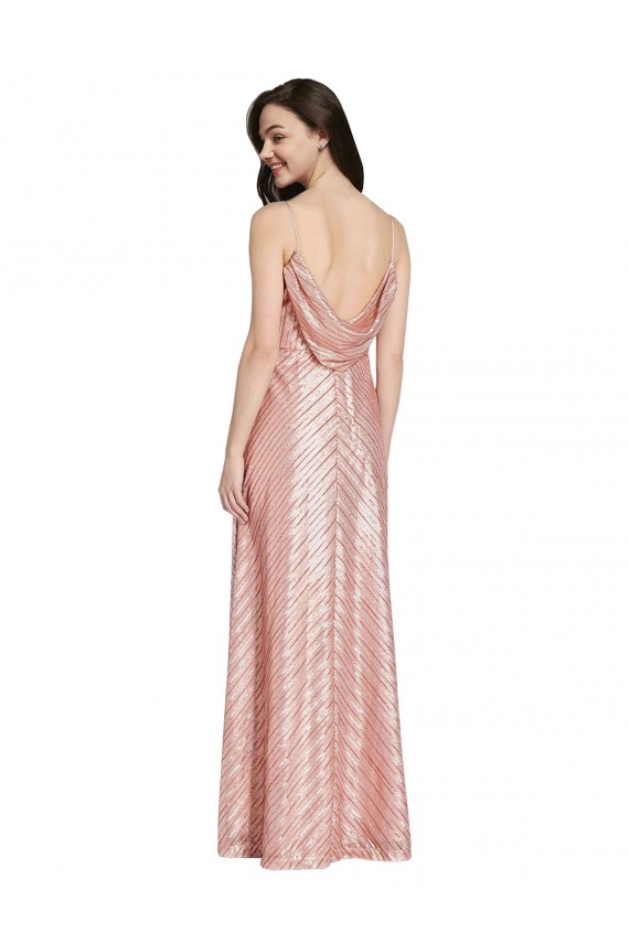 Low Back Rose Gold Sheath V-Neck Long Formal Evening Gown / Prom Dress / Bridesmaid Dress Bolton