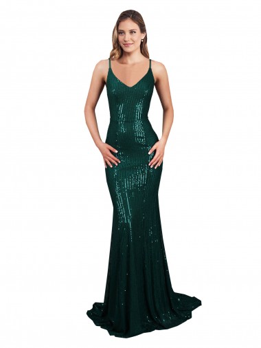 Low Back Dark Green Mermaid V-Neck Long Formal Evening Gown / Prom Dress / Bridesmaid Dress Bolton