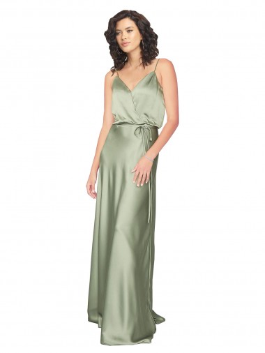 V-Back Smoke Green A-Line V-Neck Long Formal Evening Gown / Bridesmaid Dress Bolton