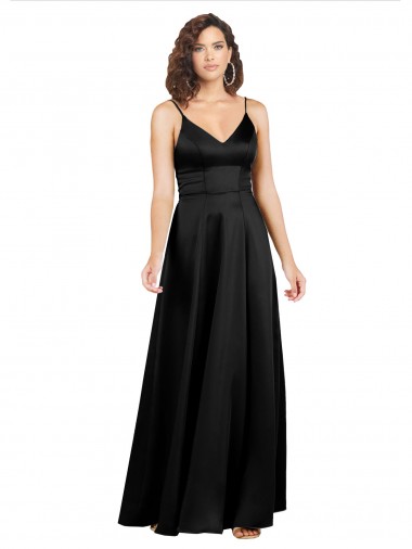 V-Back Black A-Line V-Neck Long Formal Evening Gown / Prom Dress / Bridesmaid Dress Bolton