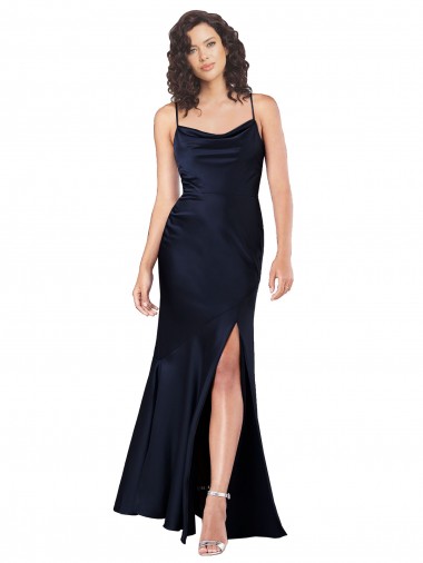 Dark Navy A-Line Cowl Neck Long Black Tie Evening Gown / Prom Dress / Bridesmaid Dress Bolton