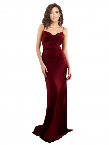 Open Back Burgundy Sheath Cowl Neck Long Formal Evening Gown / Prom Dress / Bridesmaid Dress Bolton