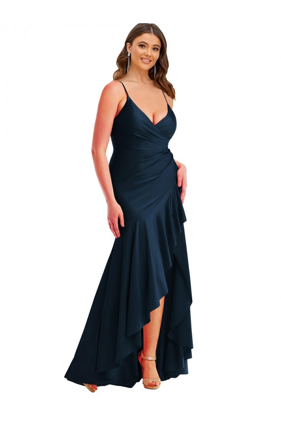 Dark Navy Mermaid Spaghetti Straps Long High Low Plus Size Evening Gown / Prom Dress / Bridesmaid Dress Bolton