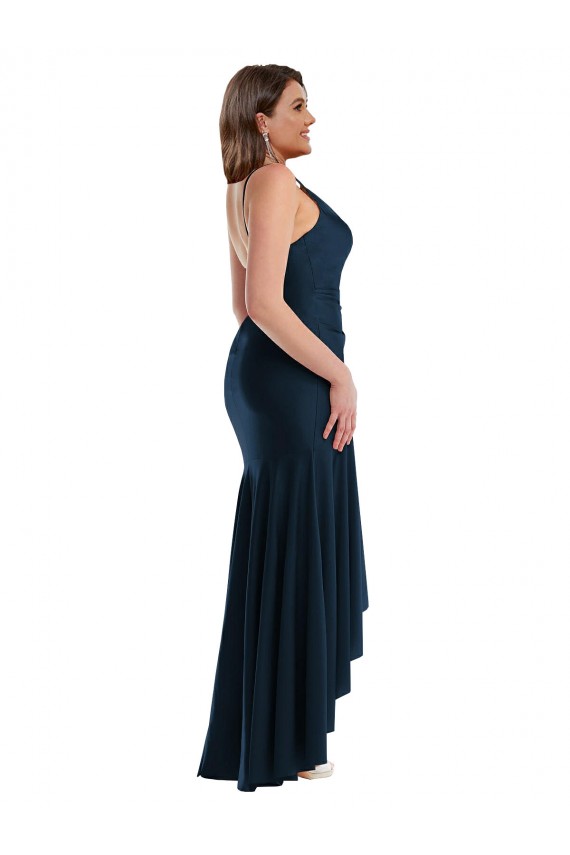 Dark Navy Mermaid Spaghetti Straps Long High Low Plus Size Evening Gown / Prom Dress / Bridesmaid Dress Bolton