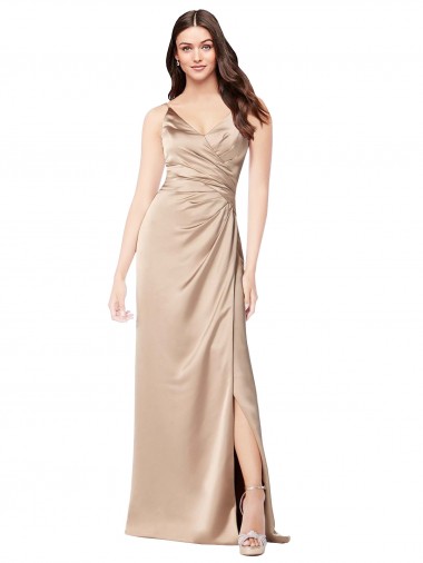 Low Back Champagne Pink A-Line V-Neck Long Formal Evening Gown / Prom Dress / Bridesmaid Dress Bolton