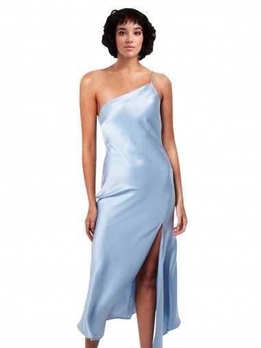 Light Sky Blue A-Line One Shoulder Midi Length Formal Evening Gown / Prom Dress / Bridesmaid Dress Bolton