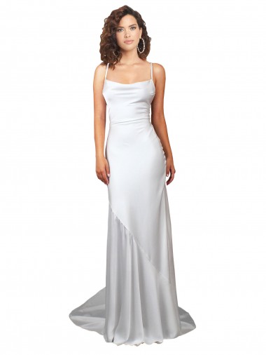 Open Back White Sheath Cowl Neck Sweep Train Beach Wedding Dress Bolton