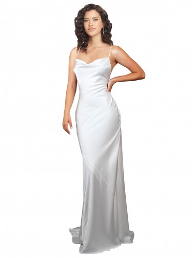 Open Back White Sheath Cowl Neck Sweep Train Beach Wedding Dresses Bolton