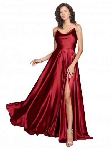 Low Back Burgundy A-Line Cowl Neck Long Black Tie Evening Dress / Prom Dress / Bridesmaid Dress Bolton