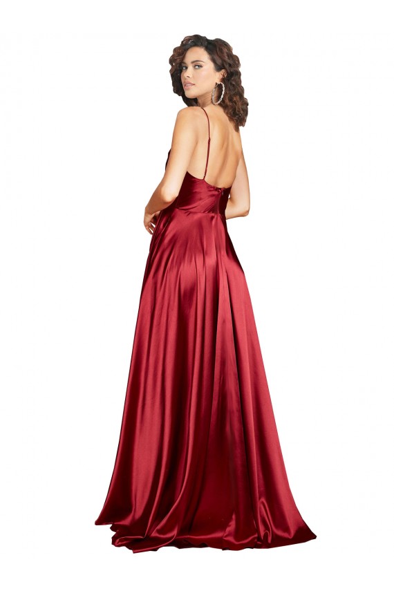 Low Back Burgundy A-Line Cowl Neck Long Black Tie Evening Dress / Prom Dress / Bridesmaid Dress Bolton