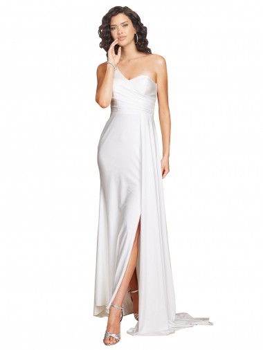 White A-Line One Shoulder Long Wedding Dress Bolton