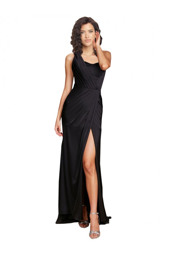 Black A-Line One Shoulder Long Evening Dress / Bridesmaid Dress Bolton