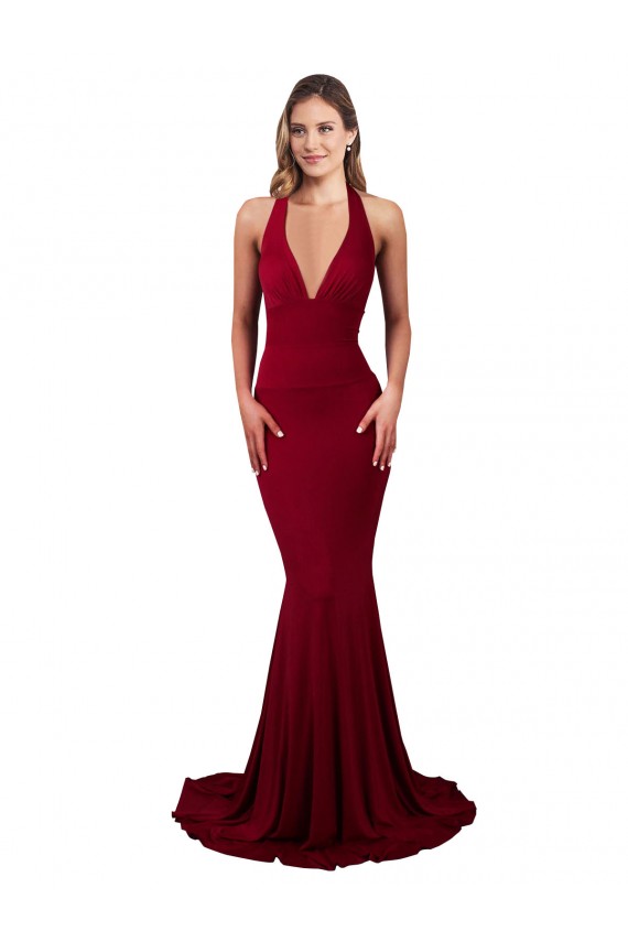 Open Back Burgundy Mermaid V-Neck Long Formal Evening Gown / Prom Dress / Bridesmaid Dress Bolton