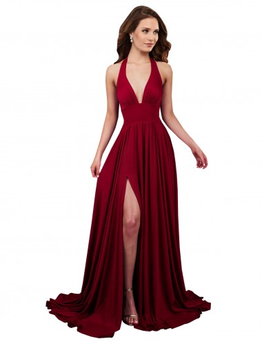 Open Back Burgundy A-Line V-Neck Long Black Tie Evening Gown / Prom Dress / Bridesmaid Dress Bolton