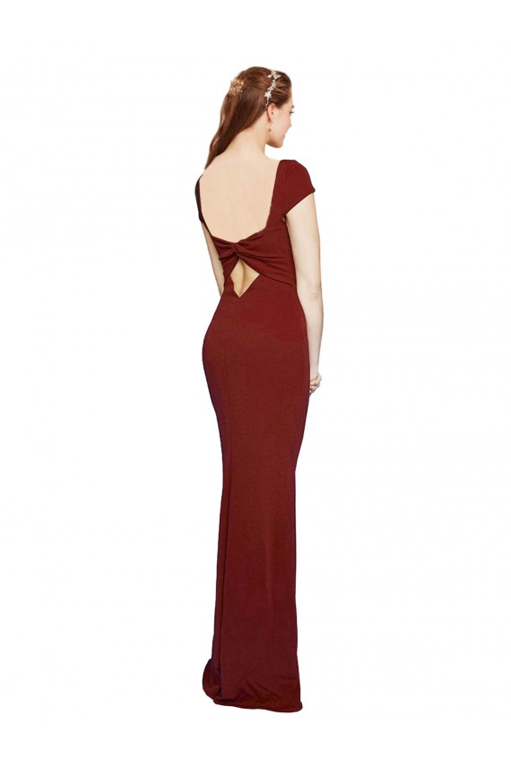 Keyhole Back Burgundy Mermaid Round Neck Long Formal Evening Gown / Prom Dress / Bridesmaid Dress Bolton