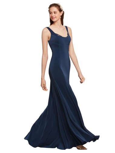 Low Back Dark Navy A-Line Round Neck Long Prom Dress / Bridesmaid Dress Bolton