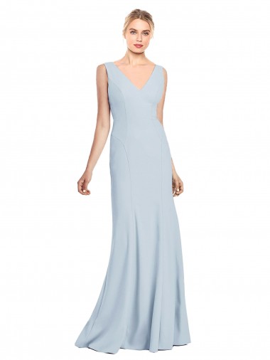 Low Back Light Sky Blue Trumpet V-Neck Long Bridesmaid Dress / Formal Dress Bolton