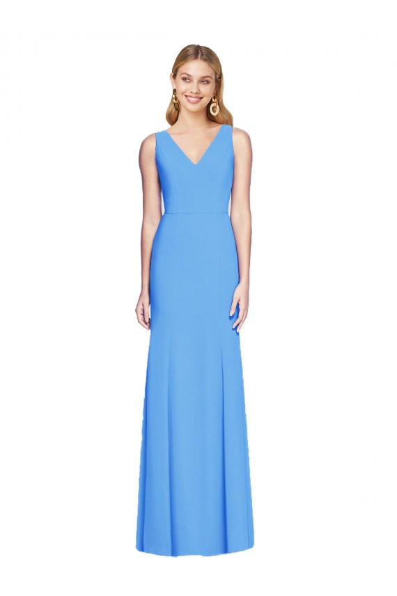 Keyhole Back Peacock Blue Trumpet V-Neck Long Semi Formal Evening Dress / Prom Dress / Bridesmaid Dress Bolton