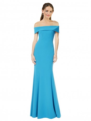 Peacock Blue Sheath Off the Shoulder Long Formal Dress / Bridesmaid Dress Bolton