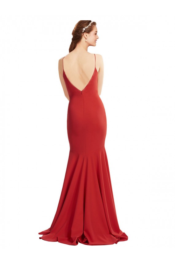 Open Back Red Mermaid V-Neck Long Formal Evening Gown / Prom Dress / Bridesmaid Dress Bolton