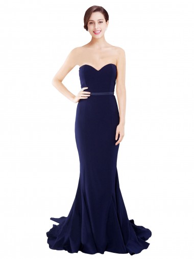 Low Back Dark Navy Mermaid Strapless Sweep Train Semi Formal Evening Dress / Prom Dress / Bridesmaid Dress Bolton