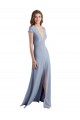 Smoke Blue Sheath High Neck Long Prom Dress / Bridesmaid Dress Bolton