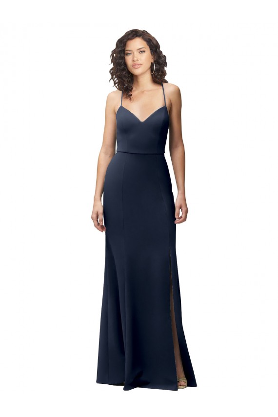 Open Back Dark Navy Sheath High Neck Long Formal Evening Gown / Prom Dress / Bridesmaid Dress Bolton