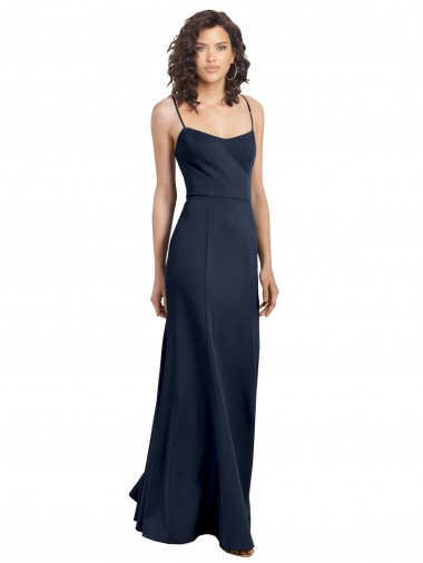 Low Back Dark Navy Sheath Scoop Neck Long Formal Dress / Bridesmaid Dress Bolton