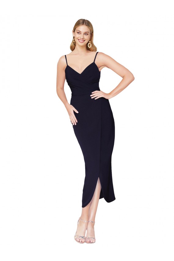 V-Back Dark Navy Mermaid High Neck Knee Length Formal Dress / Bridesmaid Dress Bolton