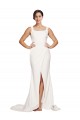 Low Back Ivory Sheath Square Neck Sweep Train Semi Formal Evening Dress / Prom Dress / Bridesmaid Dress Bolton