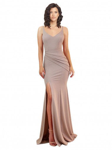 Low Back Dusty Pink Mermaid V-Neck Long Black Tie Evening Gown / Prom Dress / Bridesmaid Dress Bolton