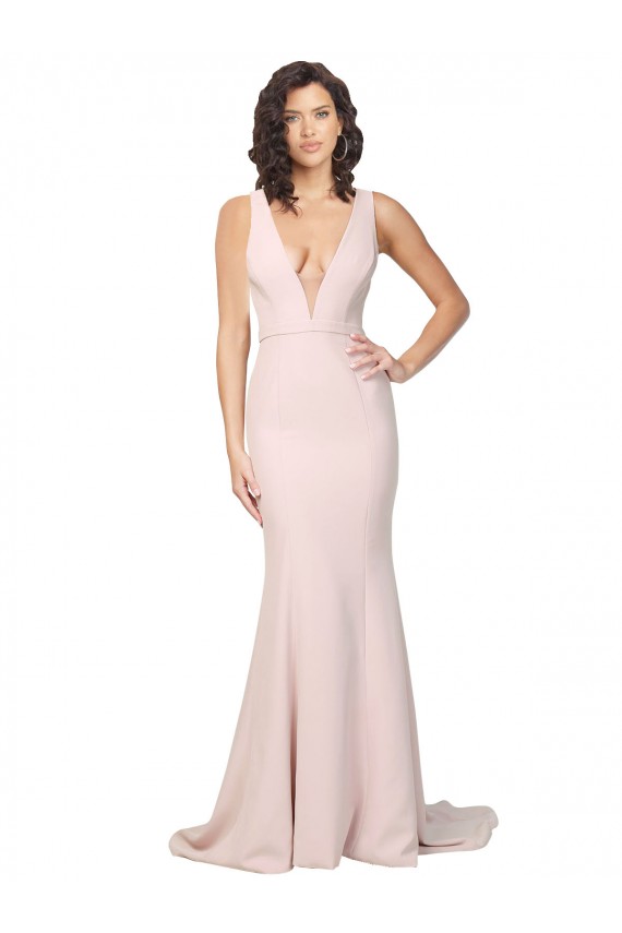 V-Back Pink Sheath V-Neck Sweep Train Black Tie Evening Gown / Prom Dress / Bridesmaid Dress Bolton