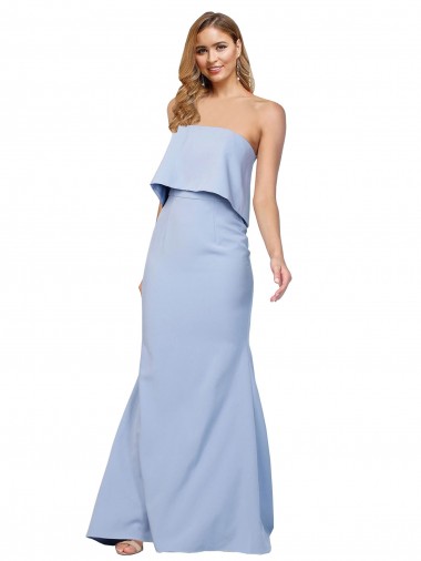 Low Back Light Sky Blue A-Line Strapless Long Formal Dress / Bridesmaid Dress Bolton