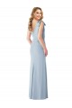 V-Back Light Sky Blue Trumpet V-Neck Long Semi Formal Evening Dress / Prom Dress / Bridesmaid Dress Bolton