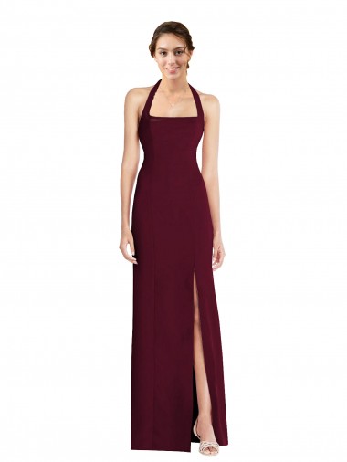 Open Back Burgundy Gold Trumpet Halter Neck Long Semi Formal Evening Dress / Prom Dress / Bridesmaid Dress Bolton