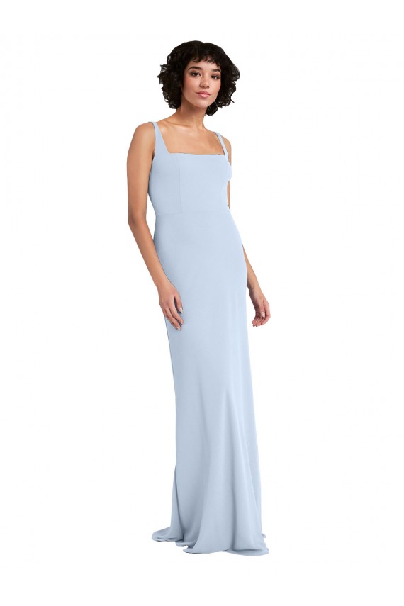 Light Sky Blue Sheath Square Neck Long Prom Dress / Bridesmaid Dress Bolton