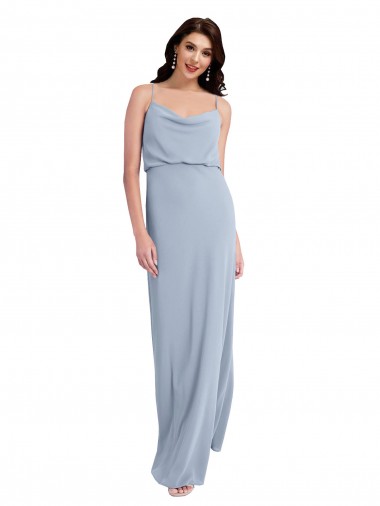 V-Back Smoke Blue Sheath Cowl Neck Long Formal Evening Gown / Prom Dress / Bridesmaid Dress Bolton