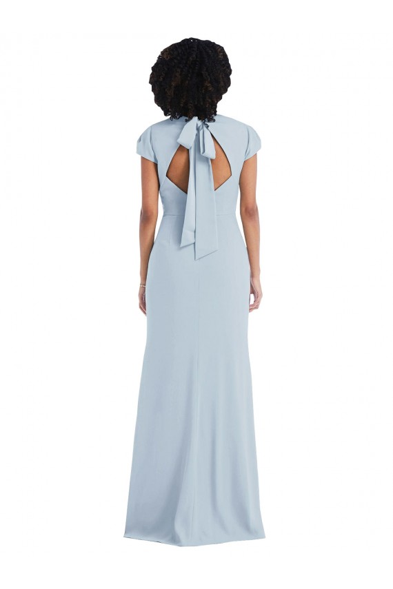 Keyhole Back Light Sky Blue Trumpet Jewel Neck Long Semi Formal Evening Dress / Bridesmaid Dress Bolton