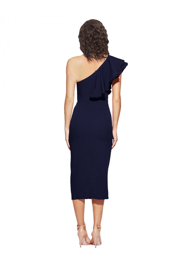 Dark Navy Sheath One Shoulder Midi Length Formal Evening Gown / Prom Dress / Bridesmaid Dress Bolton