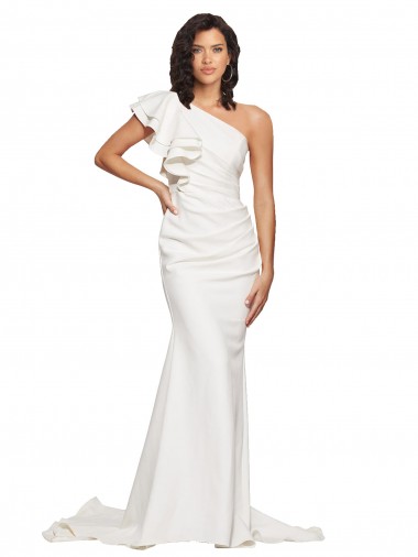 Ivory Sheath One Shoulder Sweep Train Semi Formal Evening Dress / Prom Dress / Bridesmaid Dress Bolton