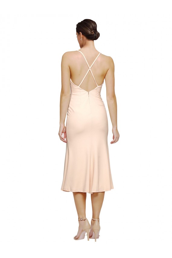 Open Back Nude Sheath V-Neck Midi Length Evening Gown / Prom Dress / Bridesmaid Dress Bolton