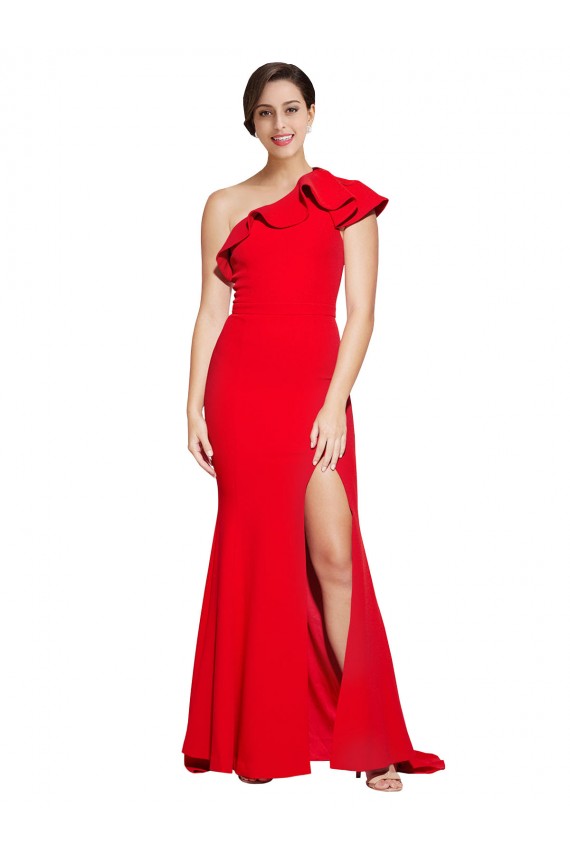 Red Sheath One Shoulder Sweep Train Semi Formal Evening Dress / Prom Dress / Bridesmaid Dress Bolton