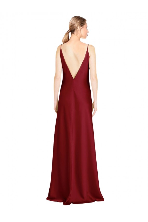 V-Back Burgundy A-Line V-Neck Long Black Tie Evening Gown / Prom Dress / Bridesmaid Dress Bolton