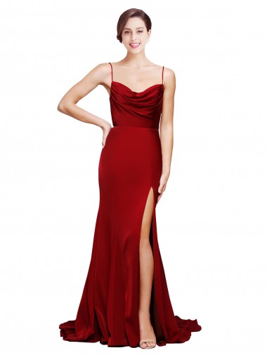 Open Back Burgundy Sheath Cowl Neck Sweep Train Black Tie Evening Gown / Prom Dress / Bridesmaid Dress Bolton