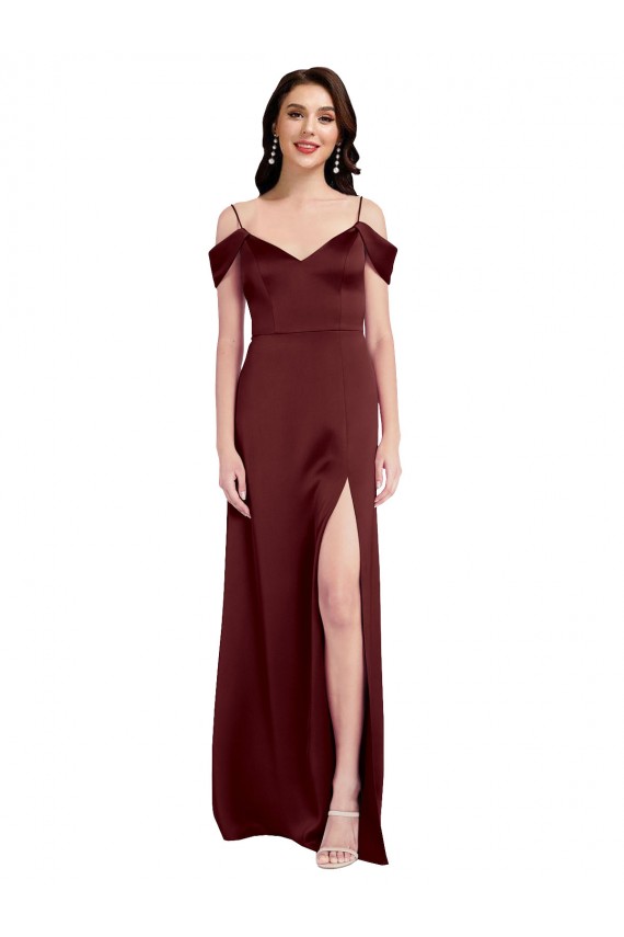 Burgundy Gold A-Line V-Neck Sleeveless Long Formal Dress / Bridesmaid Dress Bolton